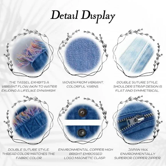 Brand New with Tag- Forest-Inspired Red Fringe Denim Tote Bag for Women - Picture 6 of 7